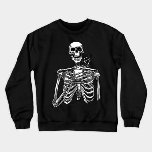 Halloween skeleton drinking coffee black Crewneck Sweatshirt